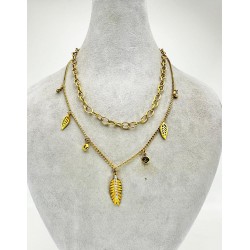 Gold İkili Yaprak Detaylı Kolye